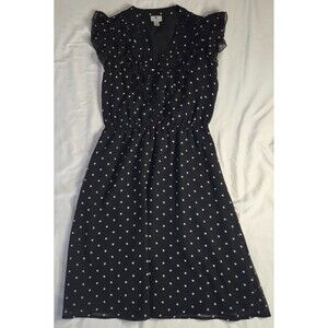 Worthington Black White Polka Dot Dress Ruffle Flutter Sleeve A-Line Retro - 4